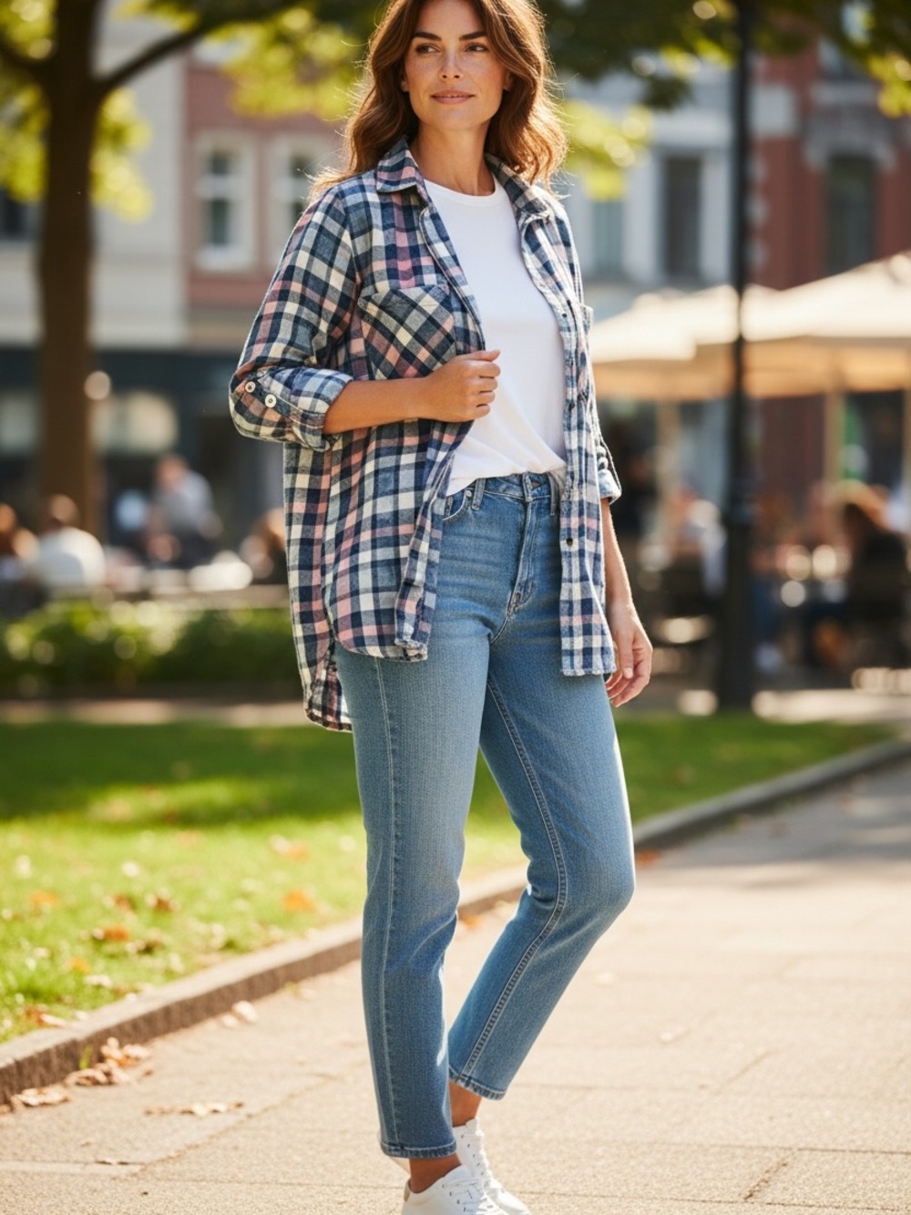Plaid Button-Down flannel Shirt in Blue and Pink- 100% cotton